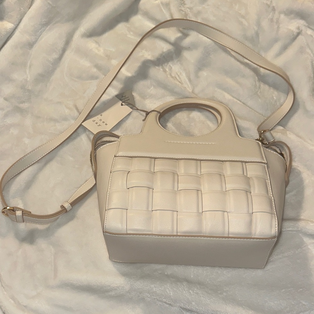 a new day Cream Woven Mini Top-Handle Crossbody Bag